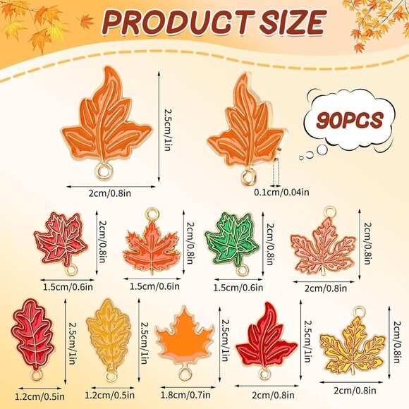 90 Pcs Fall Charms for Jewelry Making, Thanksgiving Fall Leaf Enamel Charm Autum - Picture 2 of 7